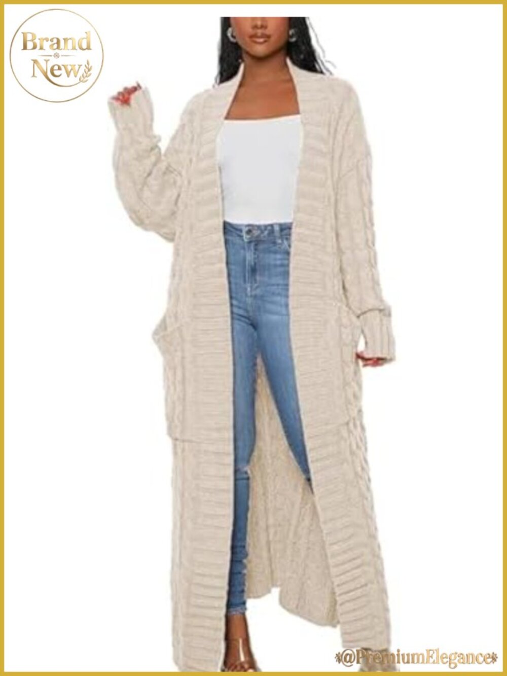 Floor Length Long Cardigan Open Front Knit Maxi Sweater Coat Pockets